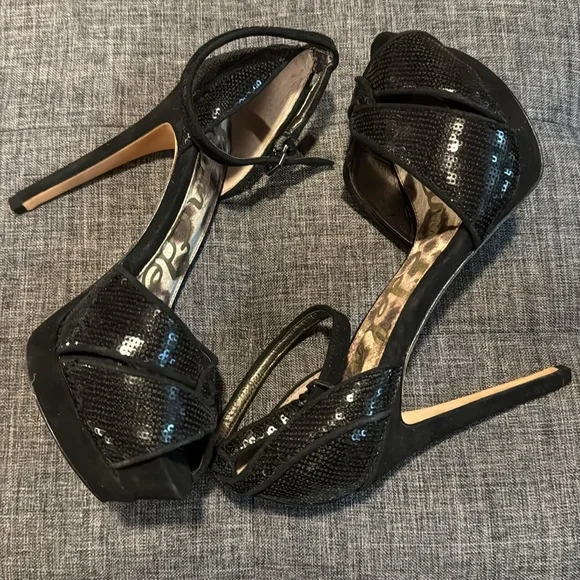 NWOT Sam Edelman Black Sequin Paisley Platform Shoe - Picture 2 of 5